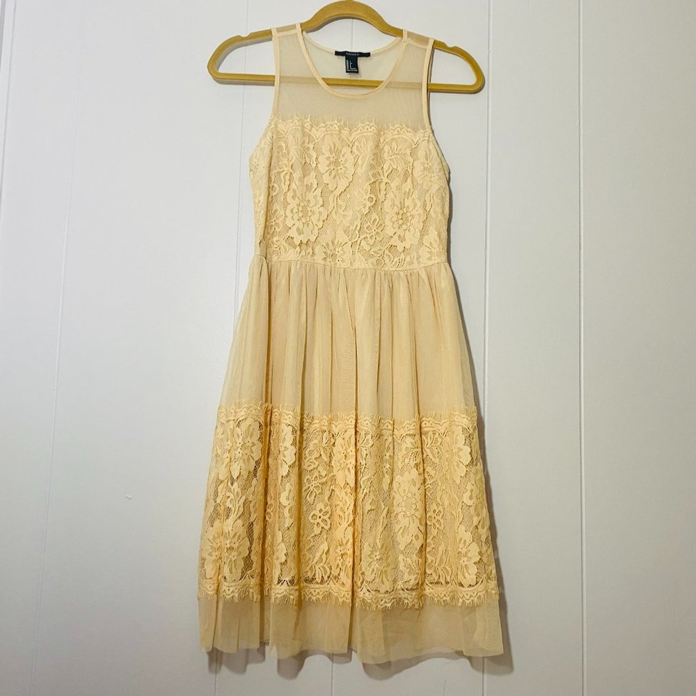 Light peach lacy & sheer right-below-the-knee dress